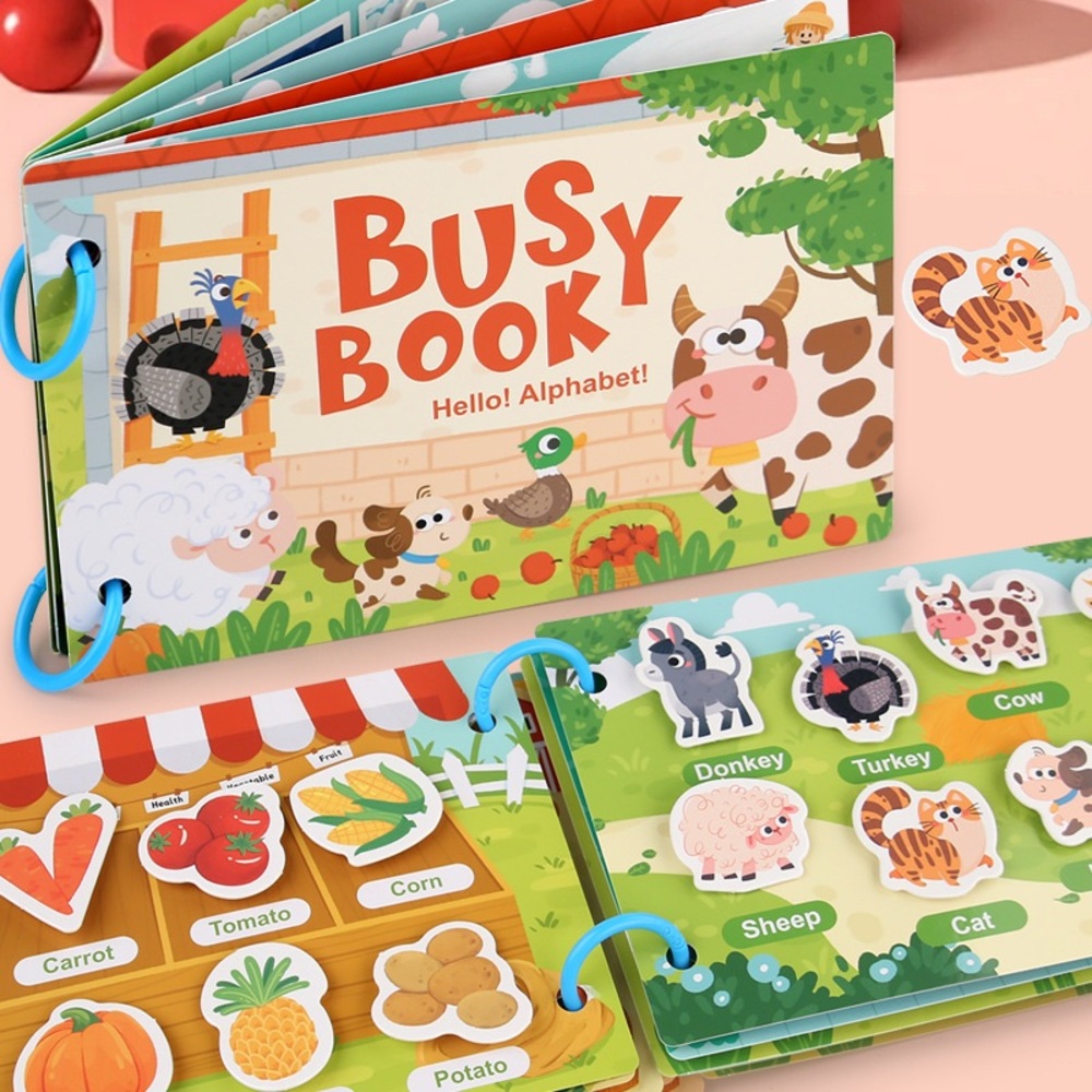 Toddler Busy Book- Montessori learning toy- Alphabet and Farm animals activity